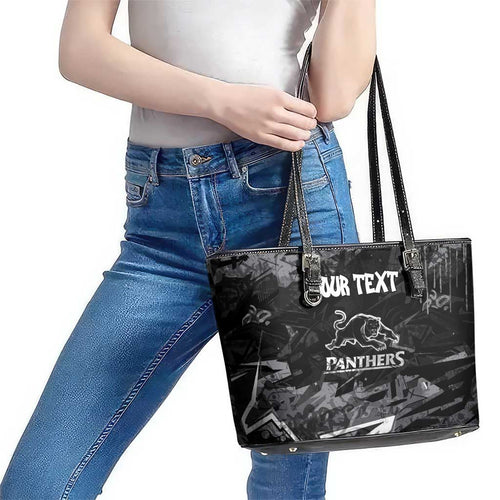 Personalized Penrith Panthers Leather Tote Bag Graffiti Grunge Abstract Urban Street Style Design