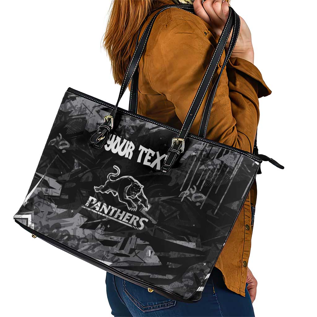 Personalized Penrith Panthers Leather Tote Bag Graffiti Grunge Abstract Urban Street Style Design