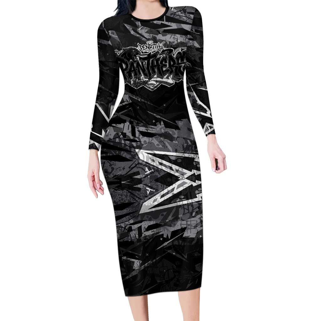 Personalized Penrith Panthers Long Sleeve Bodycon Dress Graffiti Grunge Abstract Urban Street Style Design