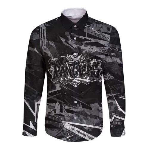 Personalized Penrith Panthers Long Sleeve Button Shirt Graffiti Grunge Abstract Urban Street Style Design