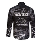 Personalized Penrith Panthers Long Sleeve Button Shirt Graffiti Grunge Abstract Urban Street Style Design