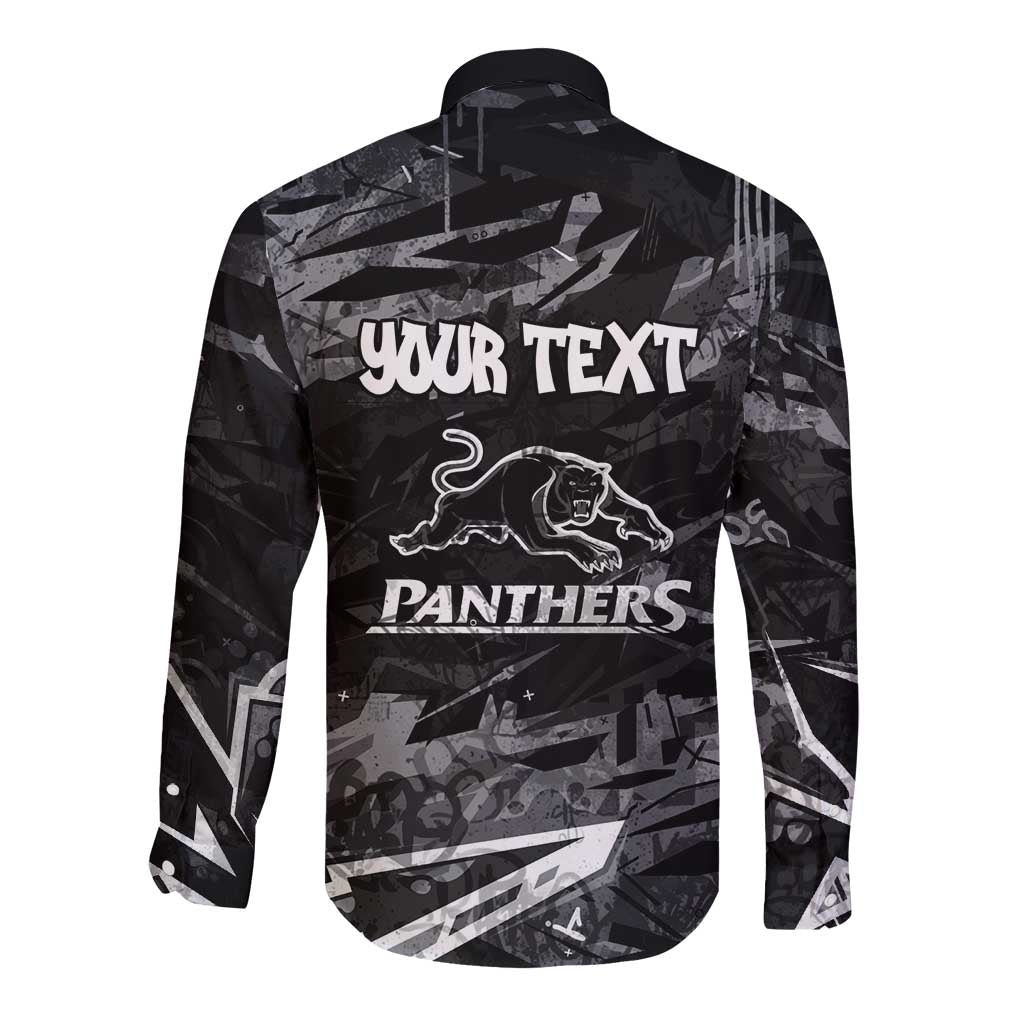 Personalized Penrith Panthers Long Sleeve Button Shirt Graffiti Grunge Abstract Urban Street Style Design