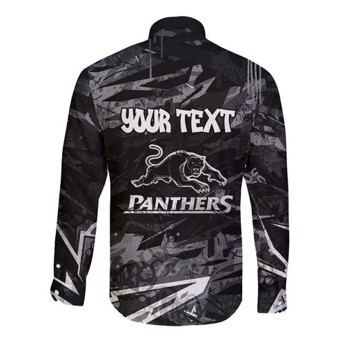 Personalized Penrith Panthers Long Sleeve Button Shirt Graffiti Grunge Abstract Urban Street Style Design