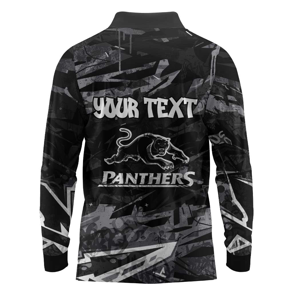 Personalized Penrith Panthers Long Sleeve Polo Shirt Graffiti Grunge Abstract Urban Street Style Design