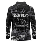 Personalized Penrith Panthers Long Sleeve Polo Shirt Graffiti Grunge Abstract Urban Street Style Design