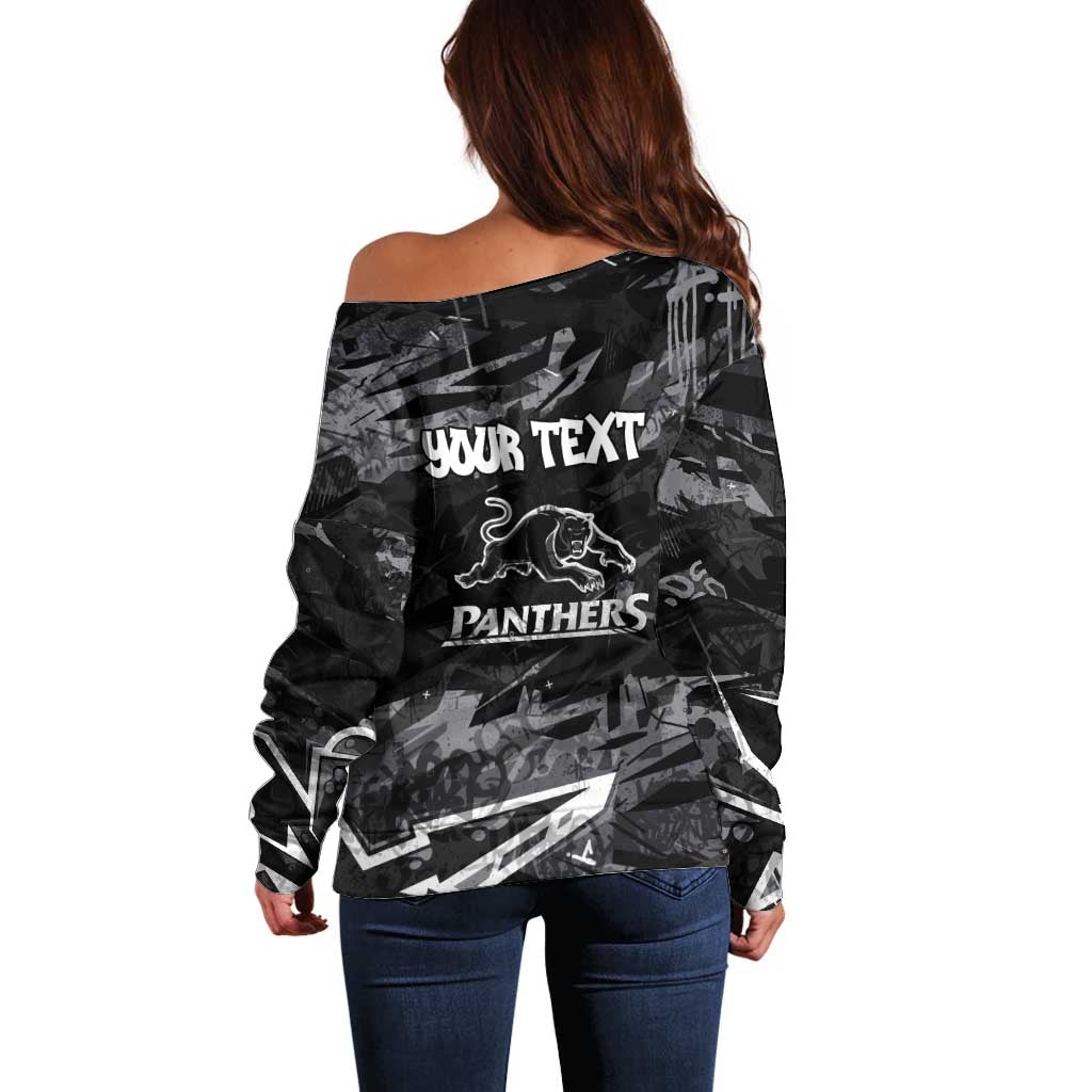 Personalized Penrith Panthers Off Shoulder Sweater Graffiti Grunge Abstract Urban Street Style Design
