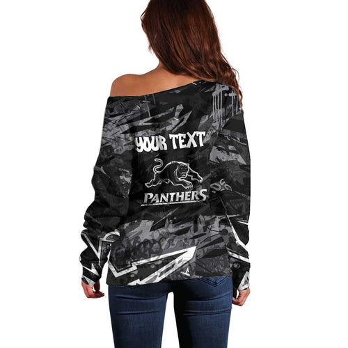 Personalized Penrith Panthers Off Shoulder Sweater Graffiti Grunge Abstract Urban Street Style Design