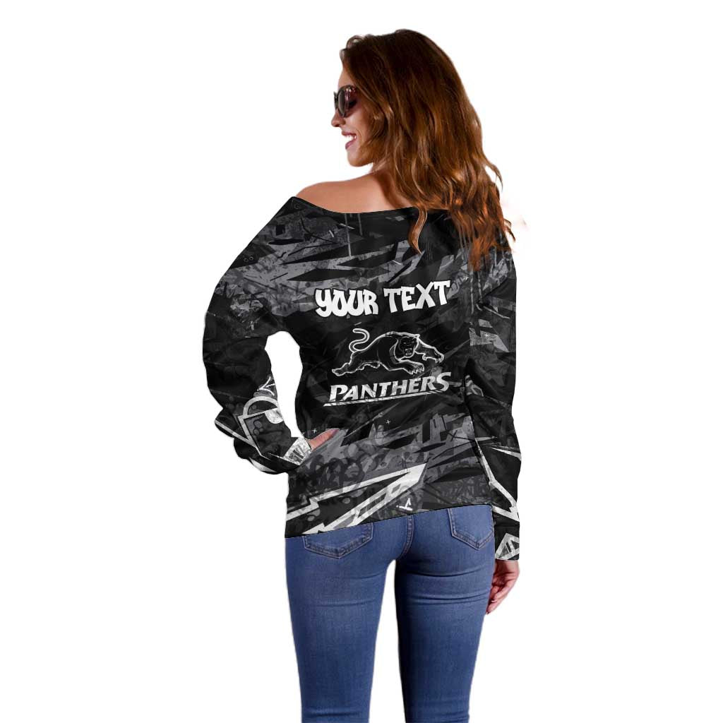 Personalized Penrith Panthers Off Shoulder Sweater Graffiti Grunge Abstract Urban Street Style Design