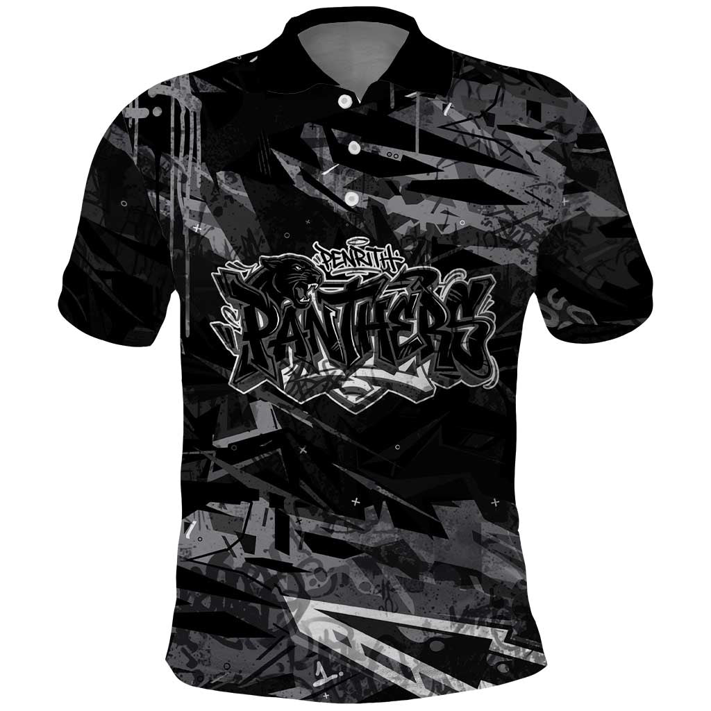 Personalized Penrith Panthers Polo Shirt Graffiti Grunge Abstract Urban Street Style Design