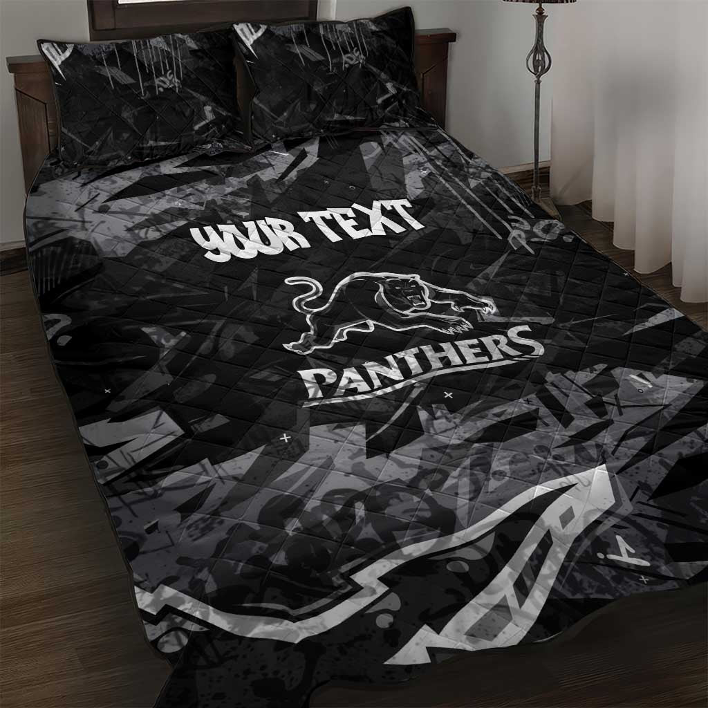 Personalized Penrith Panthers Quilt Bed Set Graffiti Grunge Abstract Urban Street Style Design