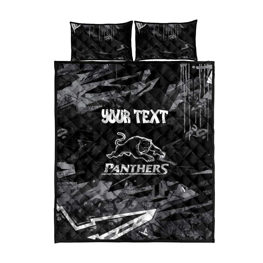Personalized Penrith Panthers Quilt Bed Set Graffiti Grunge Abstract Urban Street Style Design