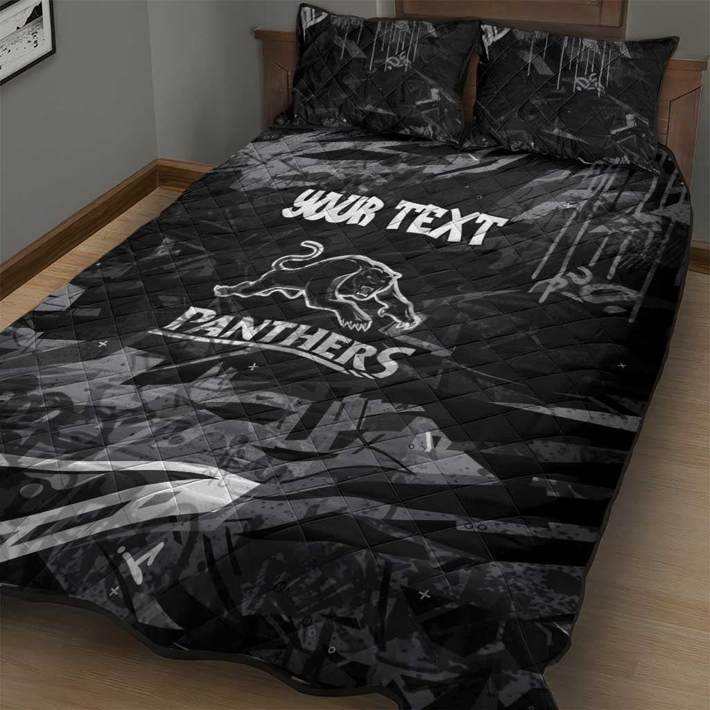 Personalized Penrith Panthers Quilt Bed Set Graffiti Grunge Abstract Urban Street Style Design