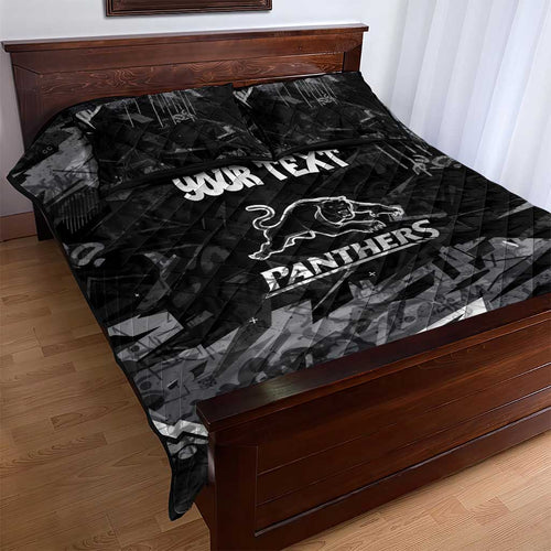 Personalized Penrith Panthers Quilt Bed Set Graffiti Grunge Abstract Urban Street Style Design