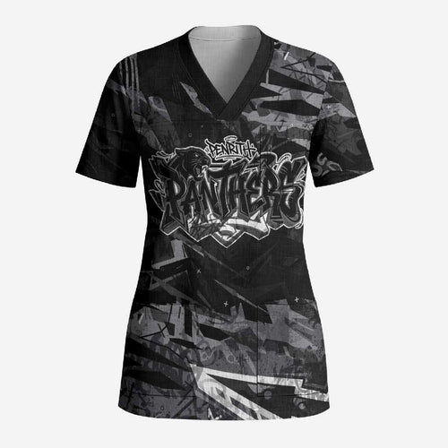 Personalized Penrith Panthers Scrub Top Graffiti Grunge Abstract Urban Street Style Design