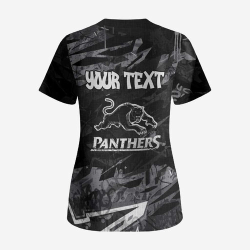Personalized Penrith Panthers Scrub Top Graffiti Grunge Abstract Urban Street Style Design