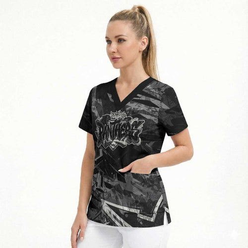 Personalized Penrith Panthers Scrub Top Graffiti Grunge Abstract Urban Street Style Design