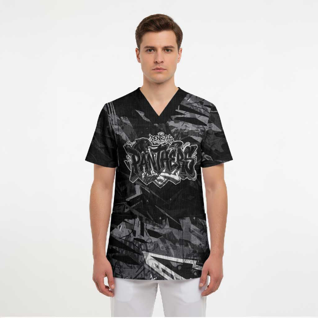 Personalized Penrith Panthers Scrub Top Graffiti Grunge Abstract Urban Street Style Design