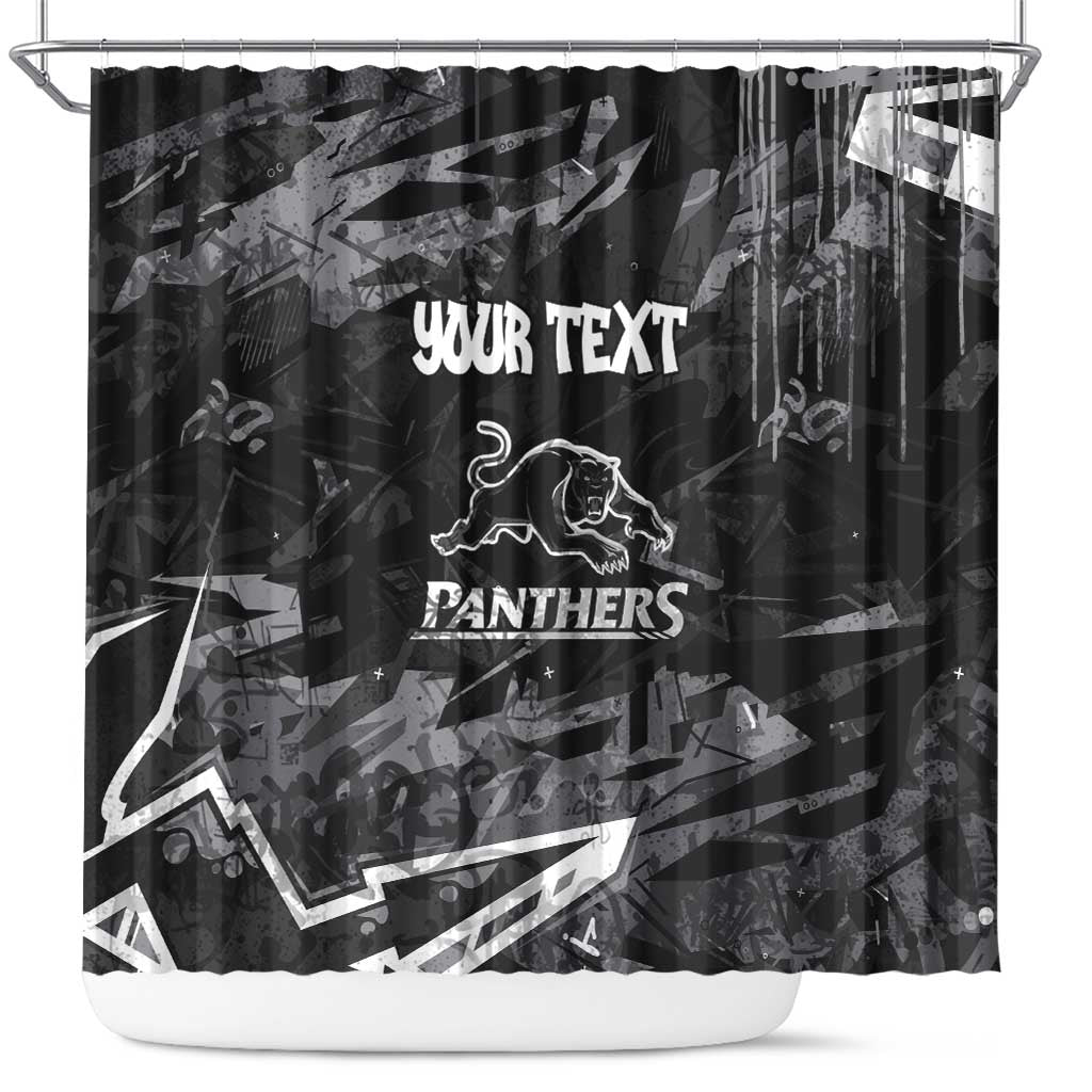 Personalized Penrith Panthers Shower Curtain Graffiti Grunge Abstract Urban Street Style Design