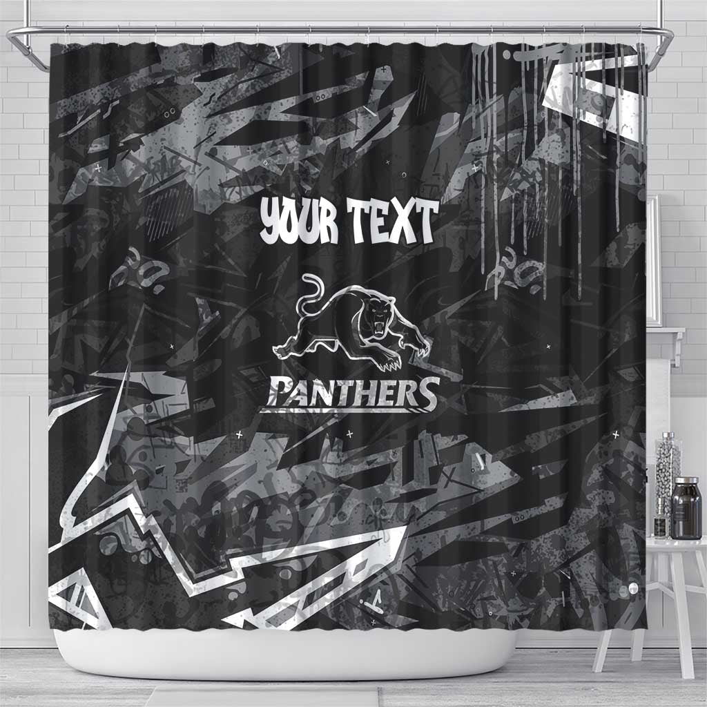 Personalized Penrith Panthers Shower Curtain Graffiti Grunge Abstract Urban Street Style Design
