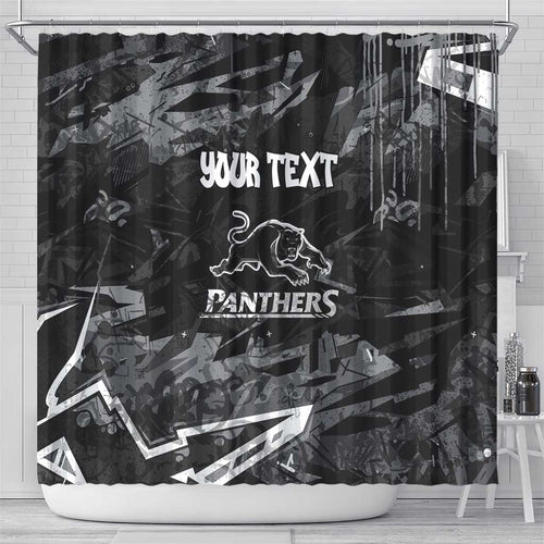 Personalized Penrith Panthers Shower Curtain Graffiti Grunge Abstract Urban Street Style Design