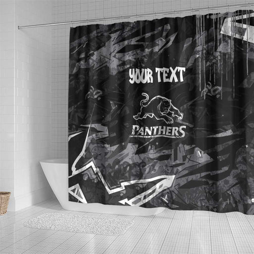 Personalized Penrith Panthers Shower Curtain Graffiti Grunge Abstract Urban Street Style Design