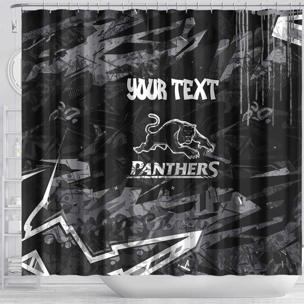 Personalized Penrith Panthers Shower Curtain Graffiti Grunge Abstract Urban Street Style Design