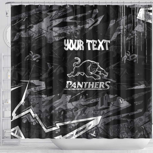 Personalized Penrith Panthers Shower Curtain Graffiti Grunge Abstract Urban Street Style Design