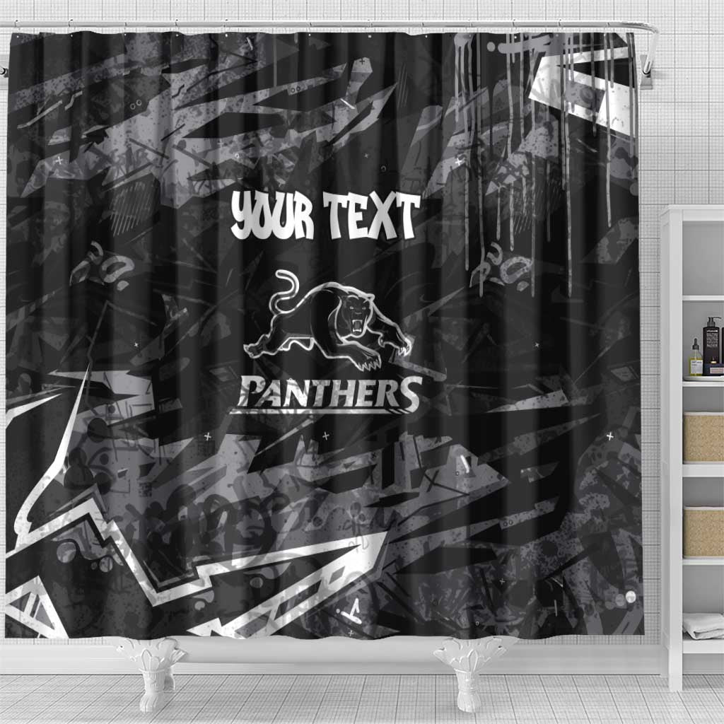 Personalized Penrith Panthers Shower Curtain Graffiti Grunge Abstract Urban Street Style Design