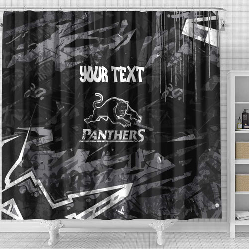 Personalized Penrith Panthers Shower Curtain Graffiti Grunge Abstract Urban Street Style Design
