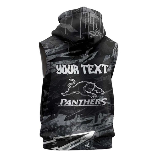 Personalized Penrith Panthers Sleeveless Hoodie Graffiti Grunge Abstract Urban Street Style Design