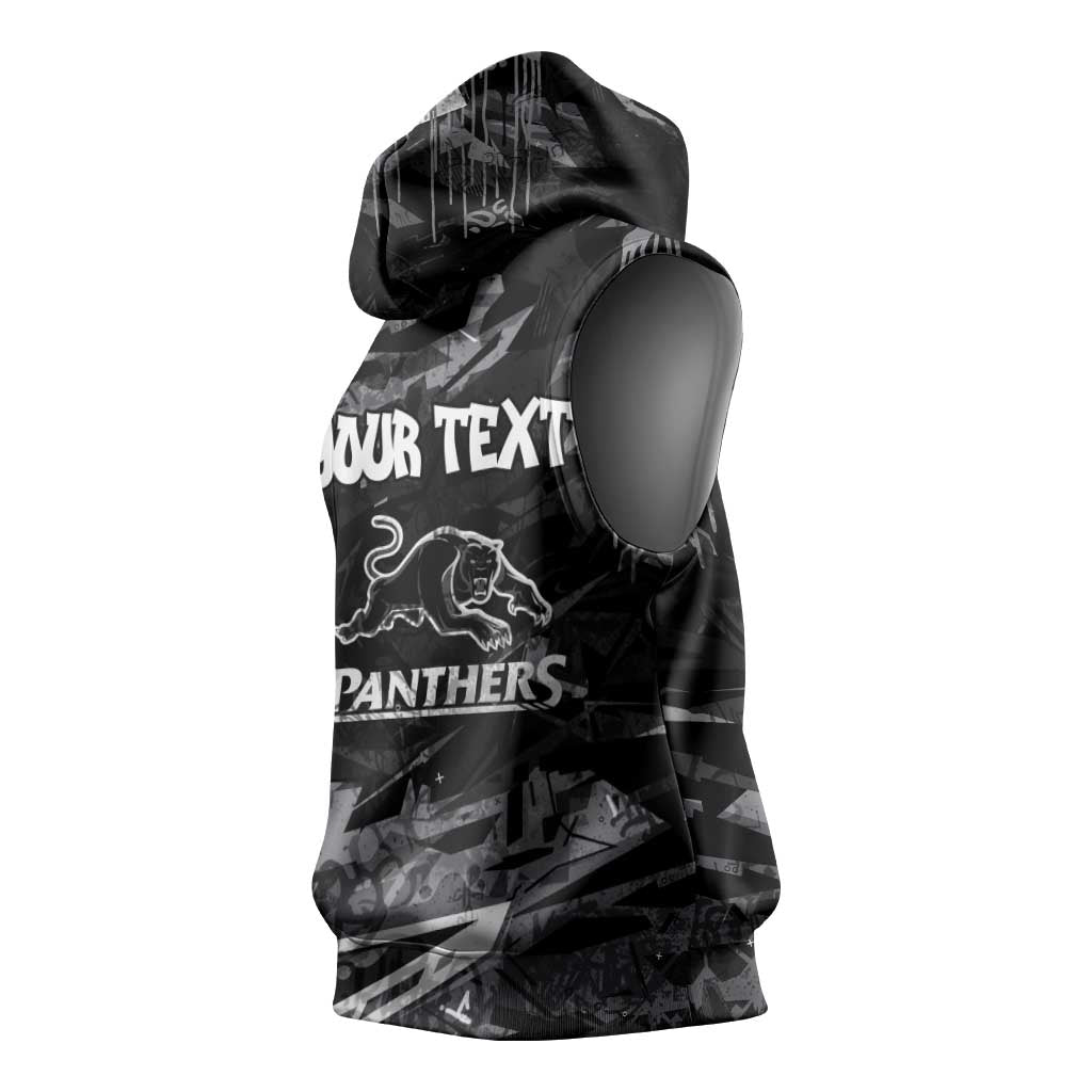 Personalized Penrith Panthers Sleeveless Hoodie Graffiti Grunge Abstract Urban Street Style Design