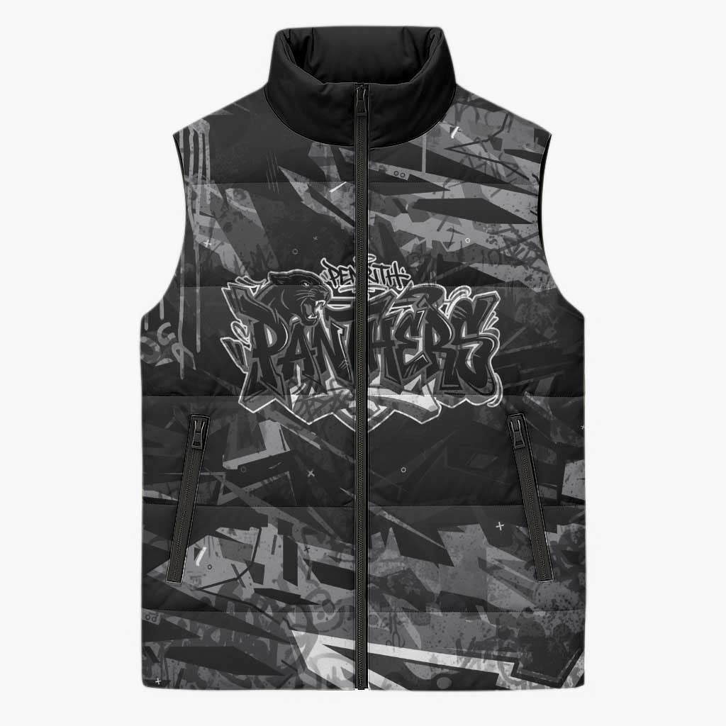 Personalized Penrith Panthers Sleeveless Puffer Jacket Graffiti Grunge Abstract Urban Street Style Design