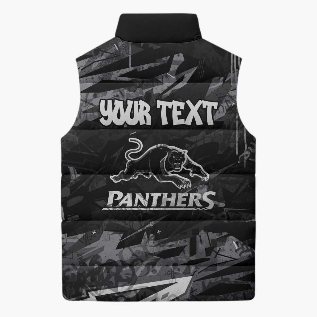 Personalized Penrith Panthers Sleeveless Puffer Jacket Graffiti Grunge Abstract Urban Street Style Design