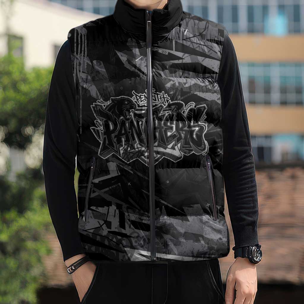 Personalized Penrith Panthers Sleeveless Puffer Jacket Graffiti Grunge Abstract Urban Street Style Design
