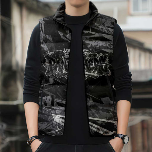 Personalized Penrith Panthers Sleeveless Puffer Jacket Graffiti Grunge Abstract Urban Street Style Design