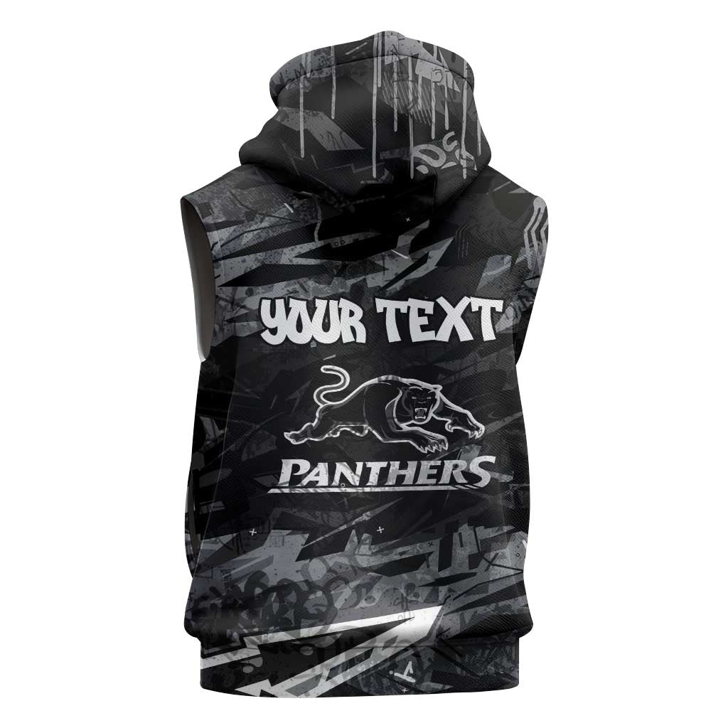 Personalized Penrith Panthers Sleeveless Zip Hoodie Graffiti Grunge Abstract Urban Street Style Design