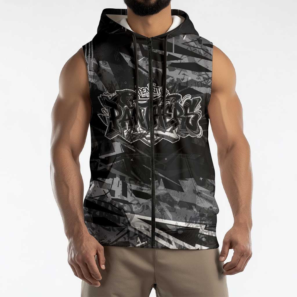 Personalized Penrith Panthers Sleeveless Zip Hoodie Graffiti Grunge Abstract Urban Street Style Design