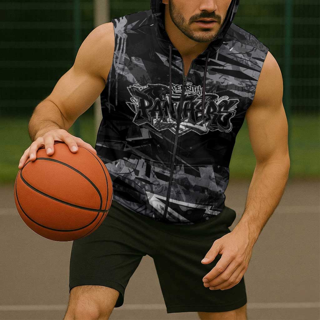 Personalized Penrith Panthers Sleeveless Zip Hoodie Graffiti Grunge Abstract Urban Street Style Design