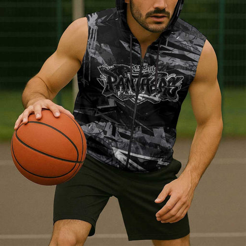 Personalized Penrith Panthers Sleeveless Zip Hoodie Graffiti Grunge Abstract Urban Street Style Design