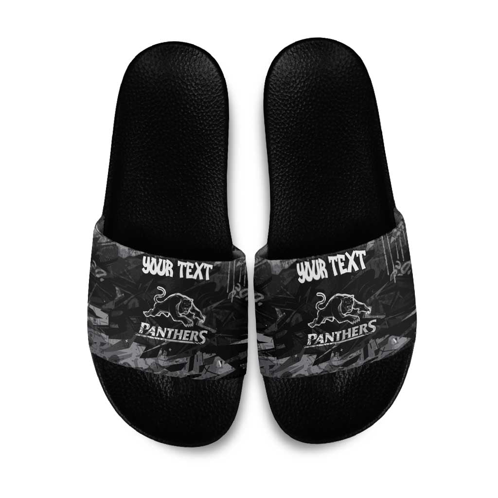 Personalized Penrith Panthers Slide Sandals Graffiti Grunge Abstract Urban Street Style Design