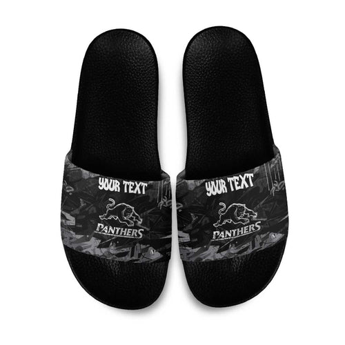 Personalized Penrith Panthers Slide Sandals Graffiti Grunge Abstract Urban Street Style Design