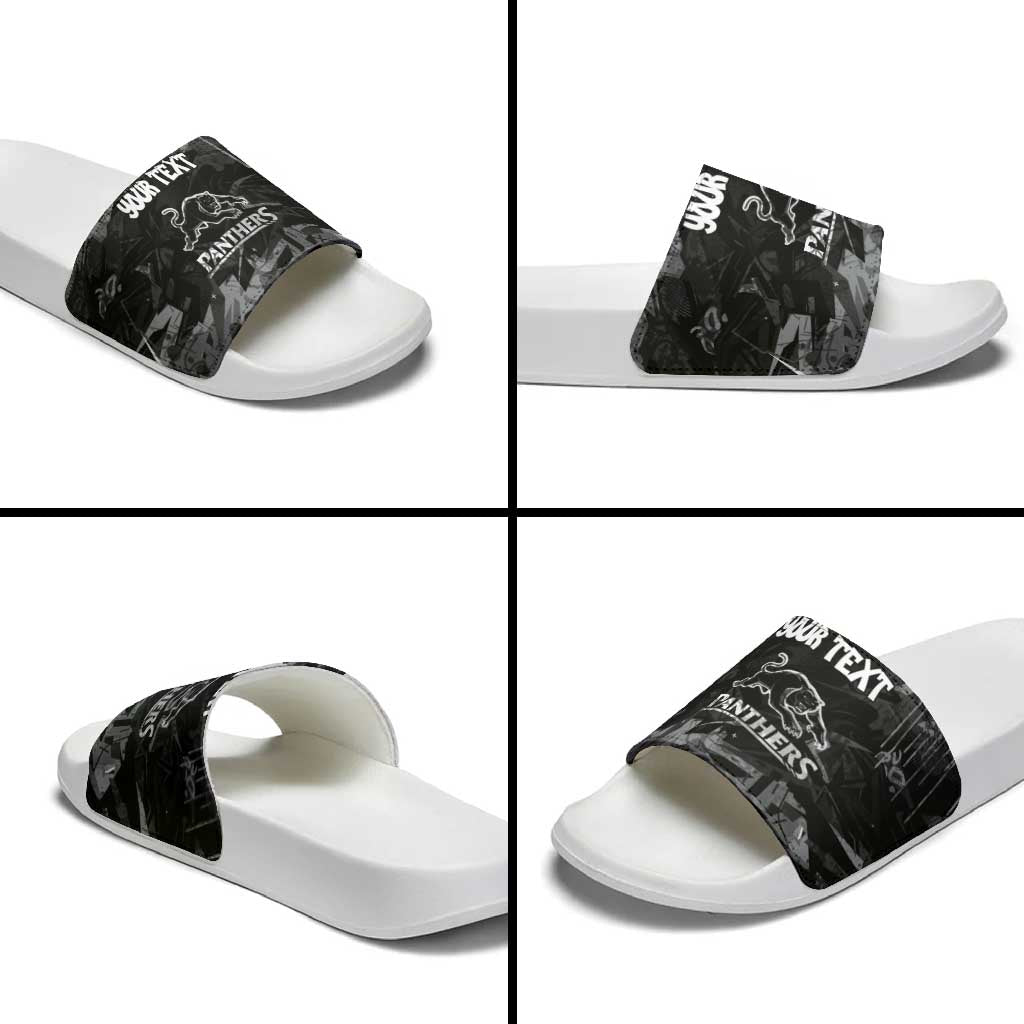 Personalized Penrith Panthers Slide Sandals Graffiti Grunge Abstract Urban Street Style Design