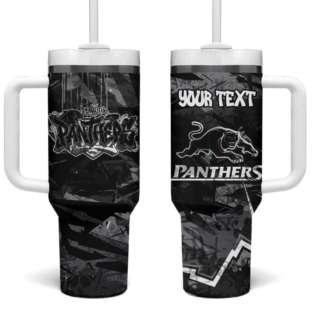 Personalized Penrith Panthers Tumbler With Handle Graffiti Grunge Abstract Urban Street Style Design