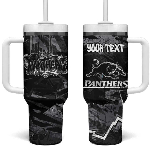 Personalized Penrith Panthers Tumbler With Handle Graffiti Grunge Abstract Urban Street Style Design