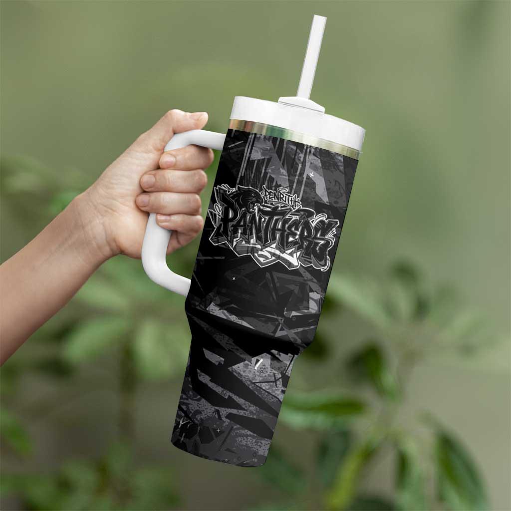 Personalized Penrith Panthers Tumbler With Handle Graffiti Grunge Abstract Urban Street Style Design
