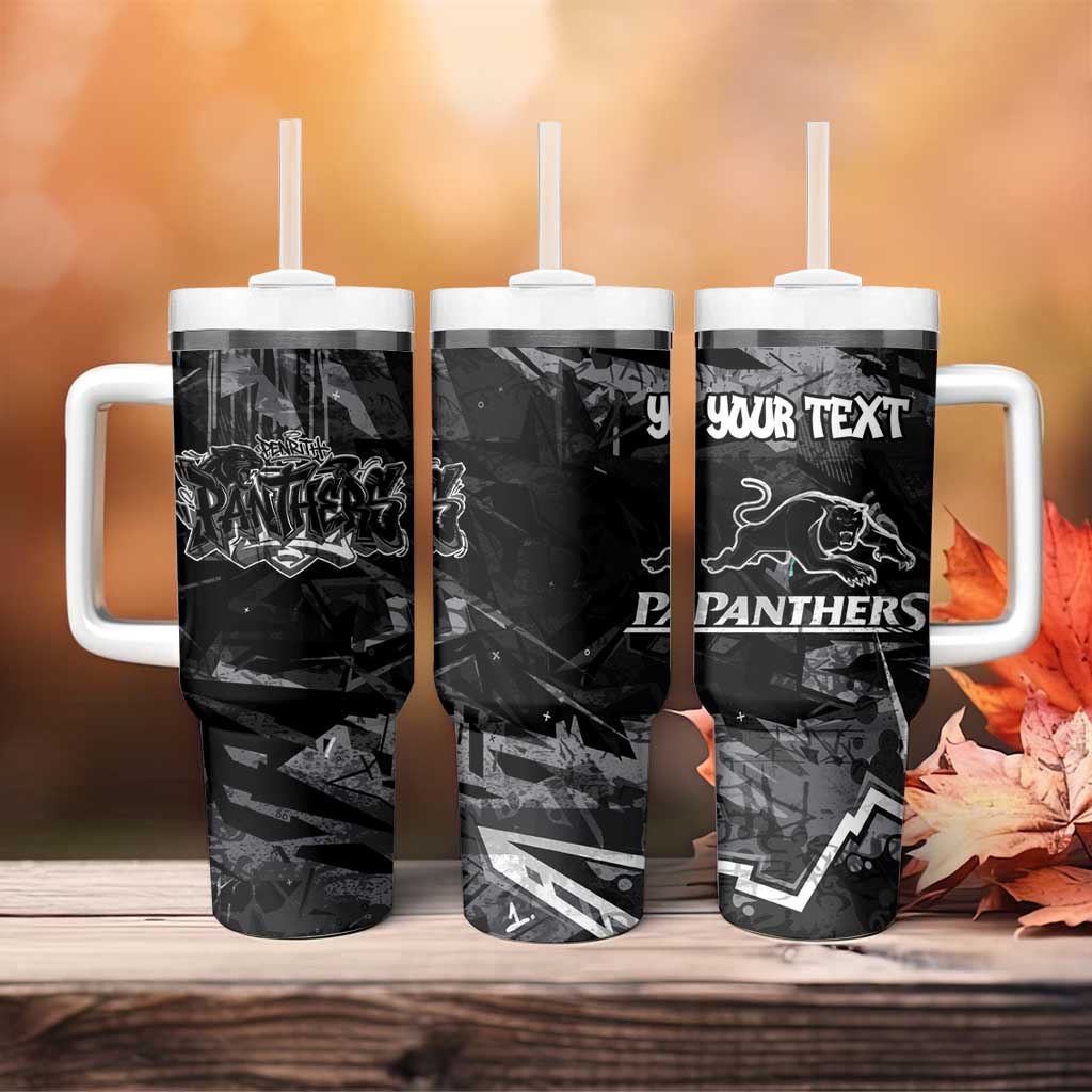 Personalized Penrith Panthers Tumbler With Handle Graffiti Grunge Abstract Urban Street Style Design