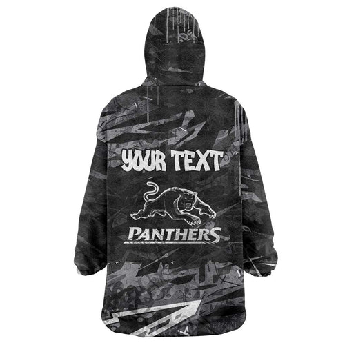 Personalized Penrith Panthers Wearable Blanket Hoodie Graffiti Grunge Abstract Urban Street Style Design