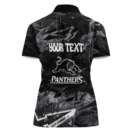 Personalized Penrith Panthers Women Polo Shirt Graffiti Grunge Abstract Urban Street Style Design