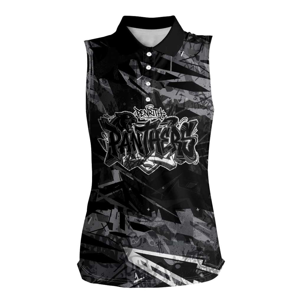 Personalized Penrith Panthers Women Sleeveless Polo Shirt Graffiti Grunge Abstract Urban Street Style Design