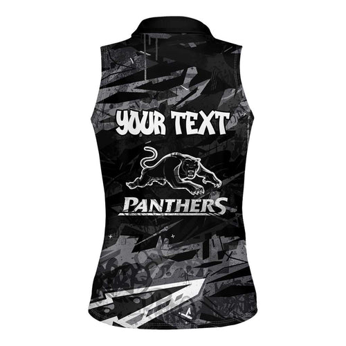 Personalized Penrith Panthers Women Sleeveless Polo Shirt Graffiti Grunge Abstract Urban Street Style Design